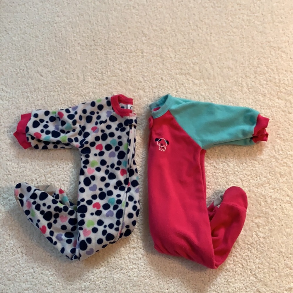2 Gerber Fleece Zip Up Sleepers/Footie Pajamas